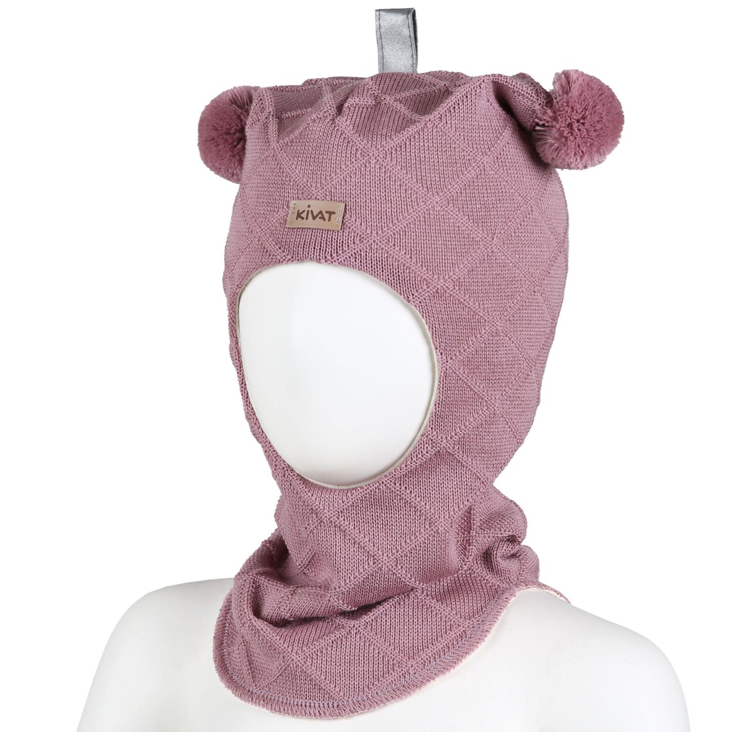 Kivat Balaclava Ull HOOD CABLE KNIT Gammelrosa m/Skinnlapp