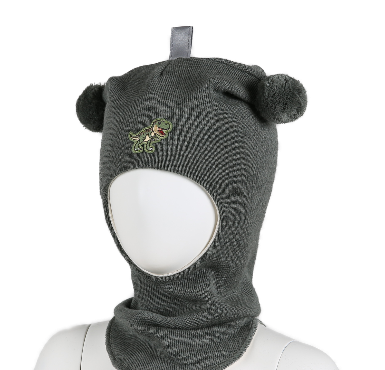 Kivat Balaclava Ull HOOD DINOSAUR Mosegrønn m/Dinosaur