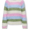 Only Genser KOGCHOLE LS O-NECK STRIPE KNIT Birch/Green/Blue/Pink