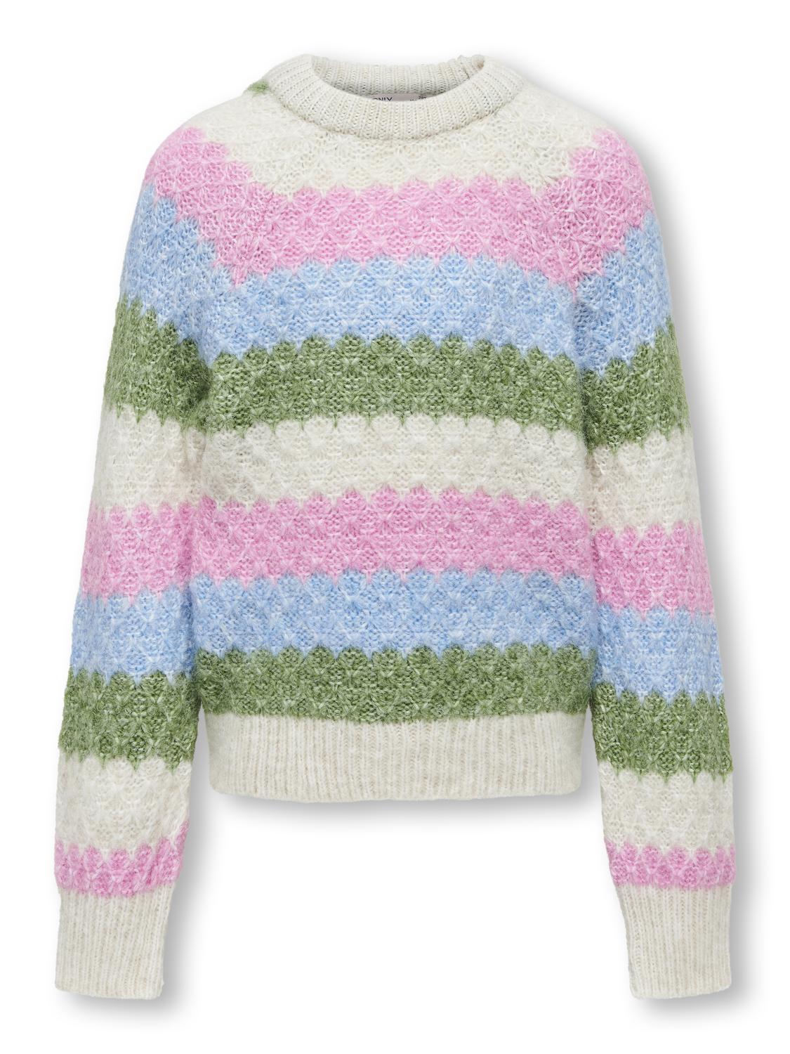 Only Genser KOGCHOLE LS O-NECK STRIPE KNIT Birch/Green/Blue/Pink