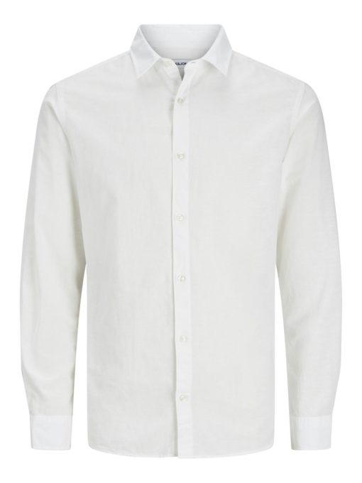 Jack & Jones Skjorte MINI LS JJBREEZE LINEN BLEND SHIRT White