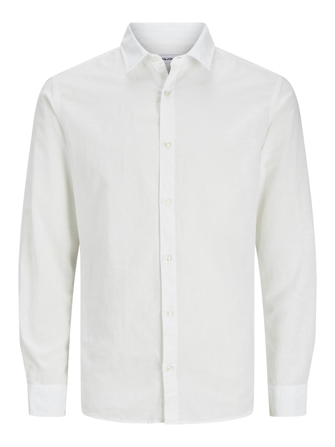 Jack & Jones Skjorte MINI LS JJBREEZE LINEN BLEND SHIRT White