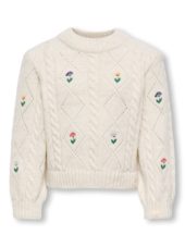Only Genser KMGFLOWER LS O-NECK KNIT Tofu/EMB Flower