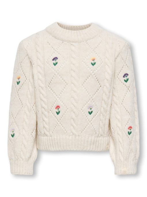 Only Genser KMGFLOWER LS O-NECK KNIT Tofu/EMB Flower