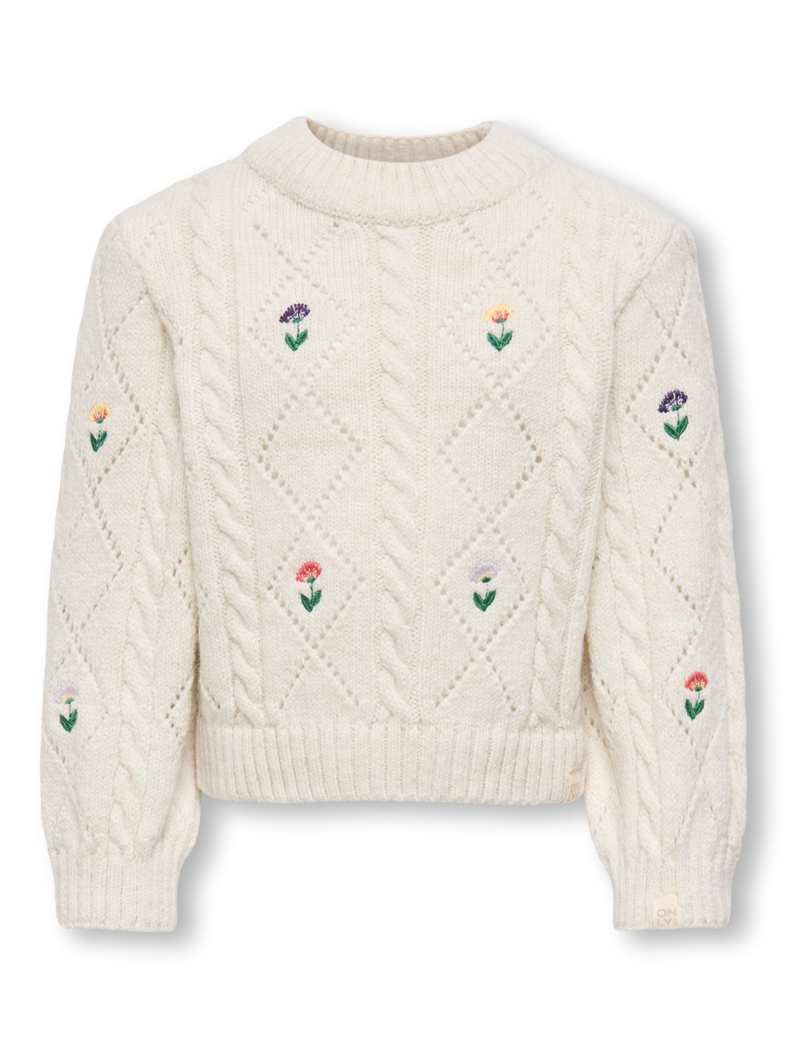 Only Genser KMGFLOWER LS O-NECK KNIT Tofu/EMB Flower