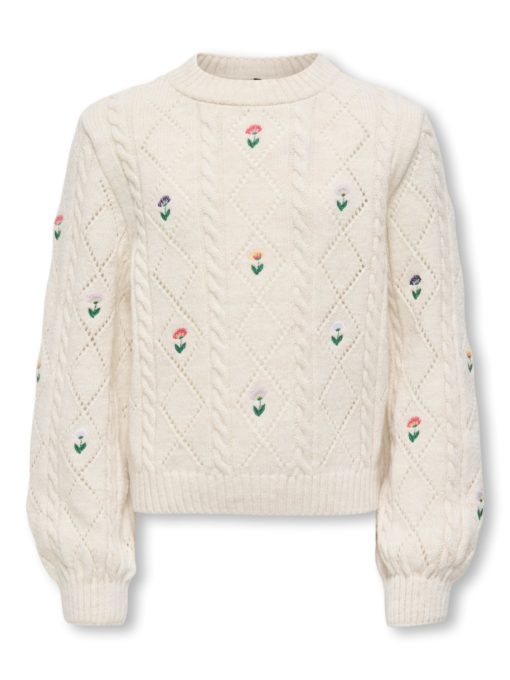 Only Genser KOGFLOWER LS O-NECK KNIT Tofu/EMB Flower