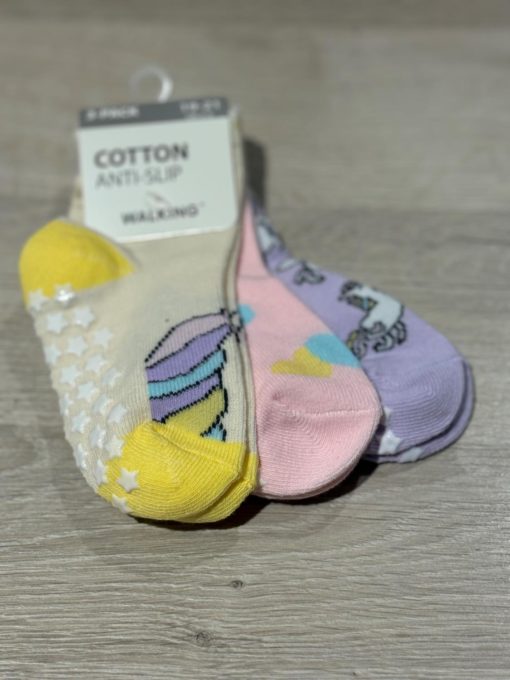 Wiges 3Pk Sokker Antiskli M/Unicorn Gul/Rosa/Lilla