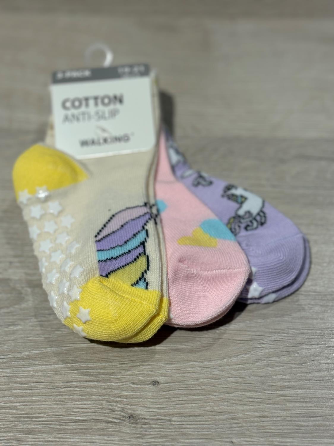 Wiges 3Pk Sokker Antiskli M/Unicorn Gul/Rosa/Lilla