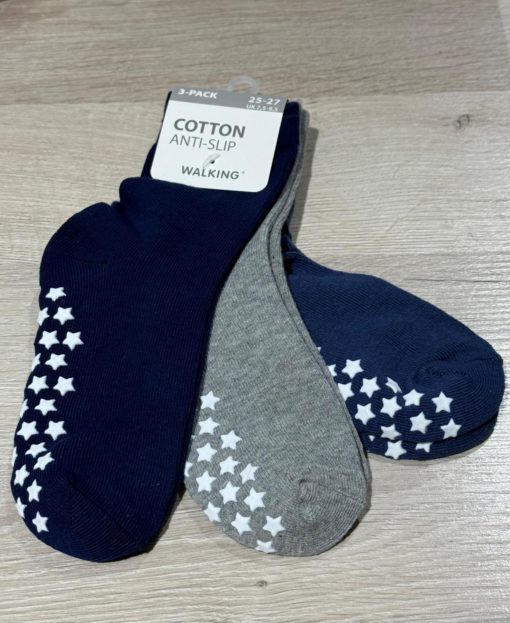 Wiges 3Pk Sokker Antiskli Ensfarget Blå/Grå/Navy