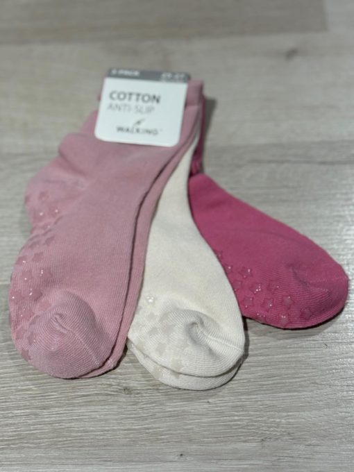Wiges 3Pk Sokker Antiskli Ensfarget Rosa/Creme/Mørk Rosa