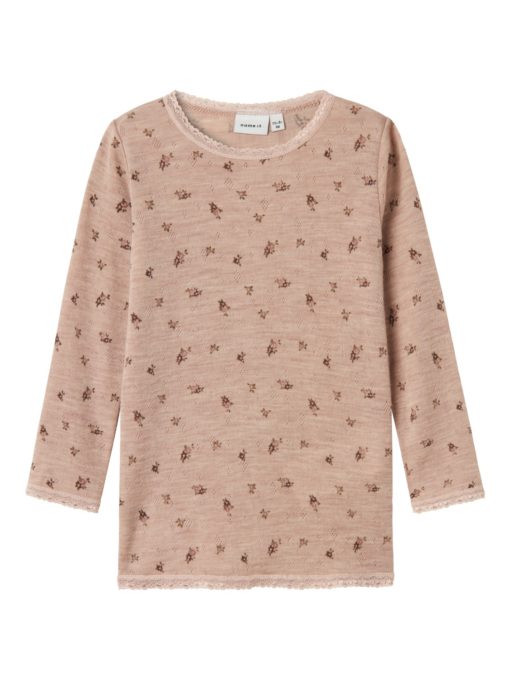 Name It Trøye NMFWANG NEEDLE Top Merinoull Shadow Grey/Small Flowers