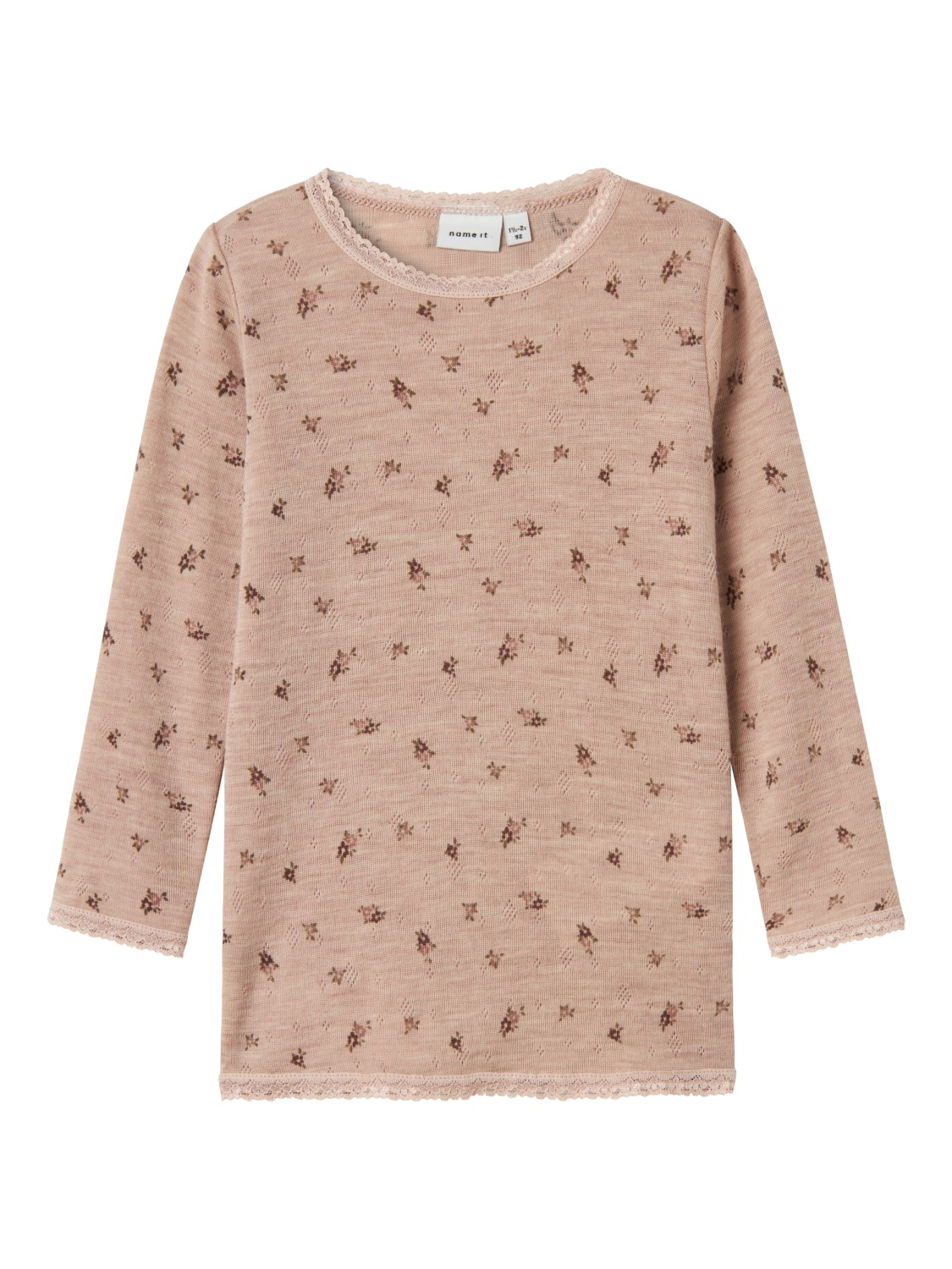 Name It Trøye NMFWANG NEEDLE Top Merinoull Shadow Grey/Small Flowers
