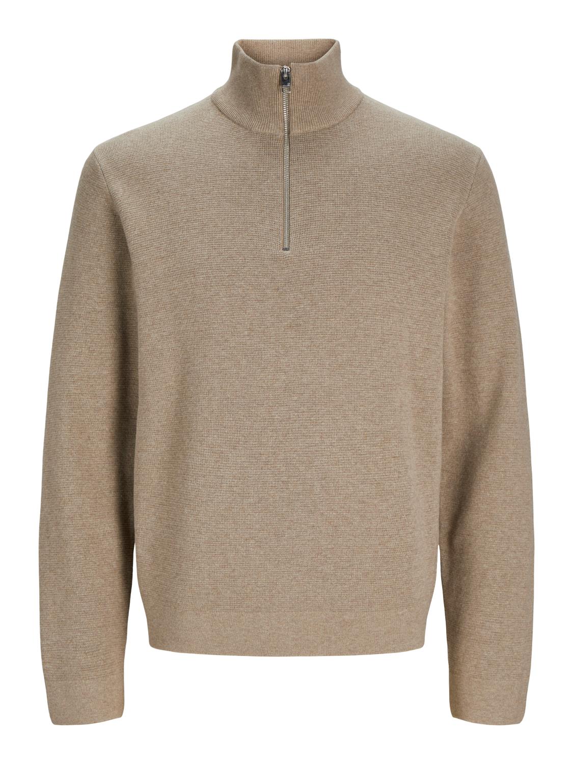 Jack & Jones Genser JPRBLAMILANO STITCH KNIT HALF ZIP Greige/Melange