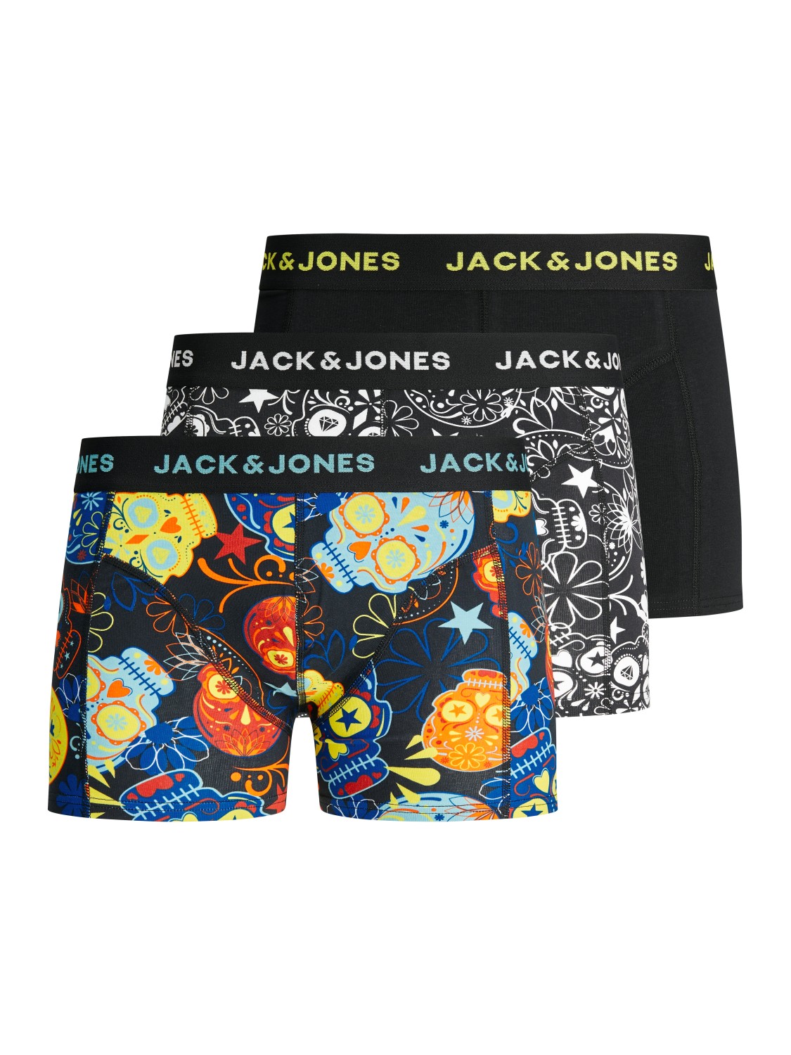Jack & Jones 3Pk Boxer JACSUGAR SKULL Black/Black/Blazing Yellow