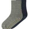 Name It 2Pk Sokker m/Antiskli NMFWAK WO/BL Merinoull Dried Sage/Ombre Blue