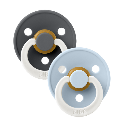 Bibs Smokker 2pk COLOUR ROUND Natural Rubber Iron GLOW/Baby Blue GLOW