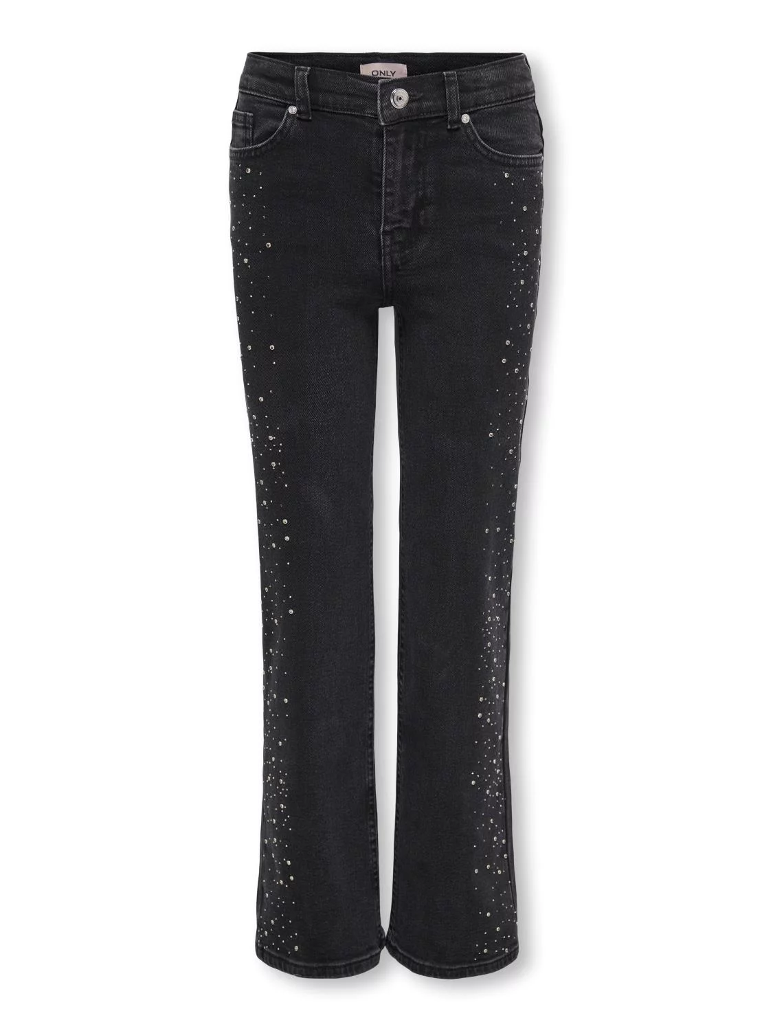 Only Bukse KOGJUICY HW RHINESTONE WIDE LEG Washed Black/Rhinestone