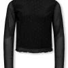 Only Genser KOGJADA LIFE LS RHINESTONE MESH TOP Black/Silver