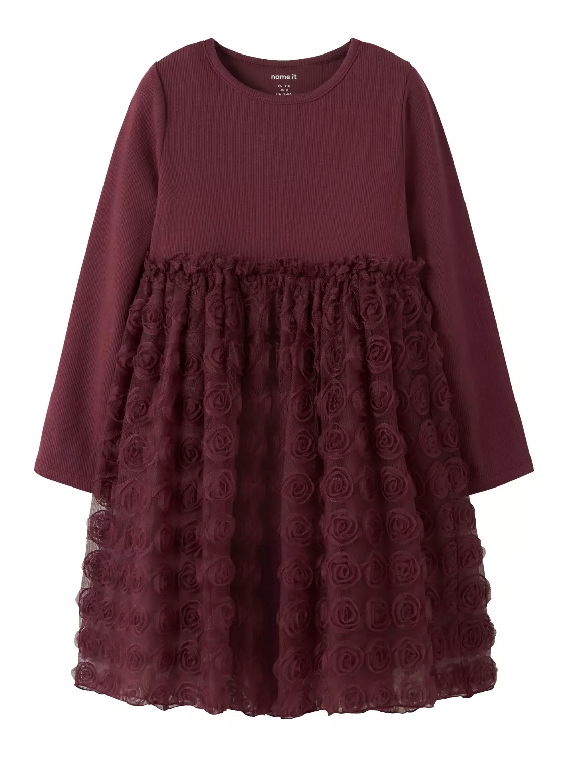 Name It Kjole NMFSYKIA TULLE LS DRESS Burgundy
