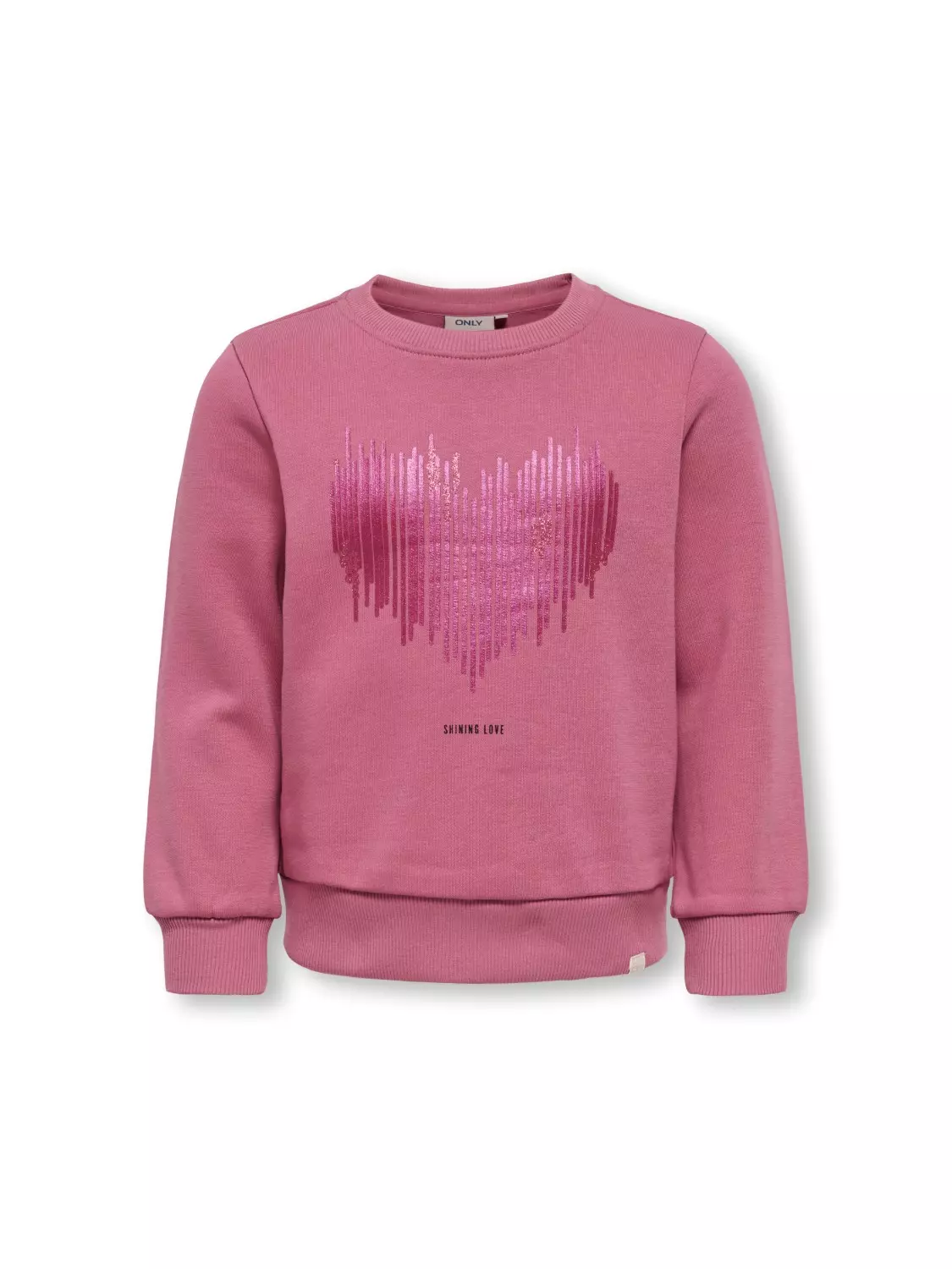 Only Genser KMGBELINDA LIFE LS REG GLITTER BRU SWEAT Rose Wine/Heart Sequins