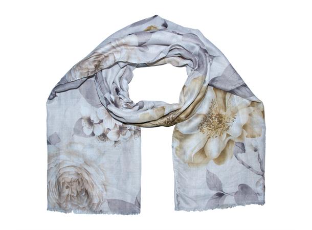 Skjerf m/delikate blomster,beige