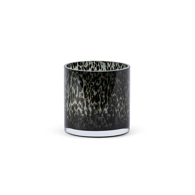 Amber Glass Vase Black Spotted 15x15cm, DCG106