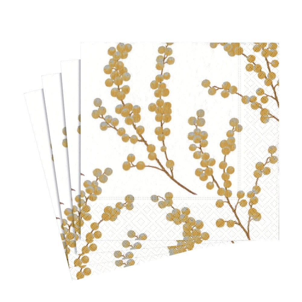 Napkin Berry Branches White Gold 5724l