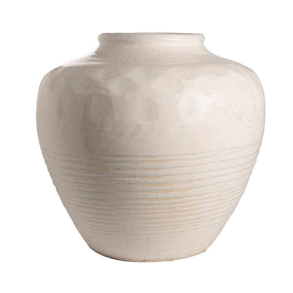 Vase Round Embossed White L STR. 099/l