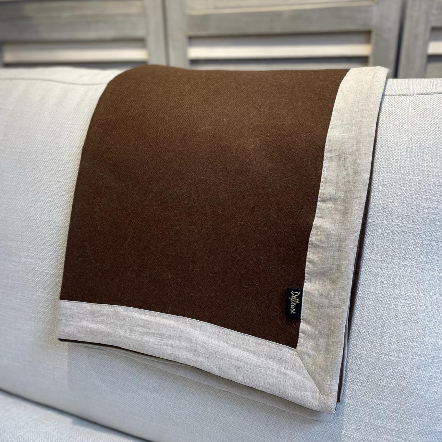 Alpaca Throw Linen Border Warm Brown 130x180cm 0302