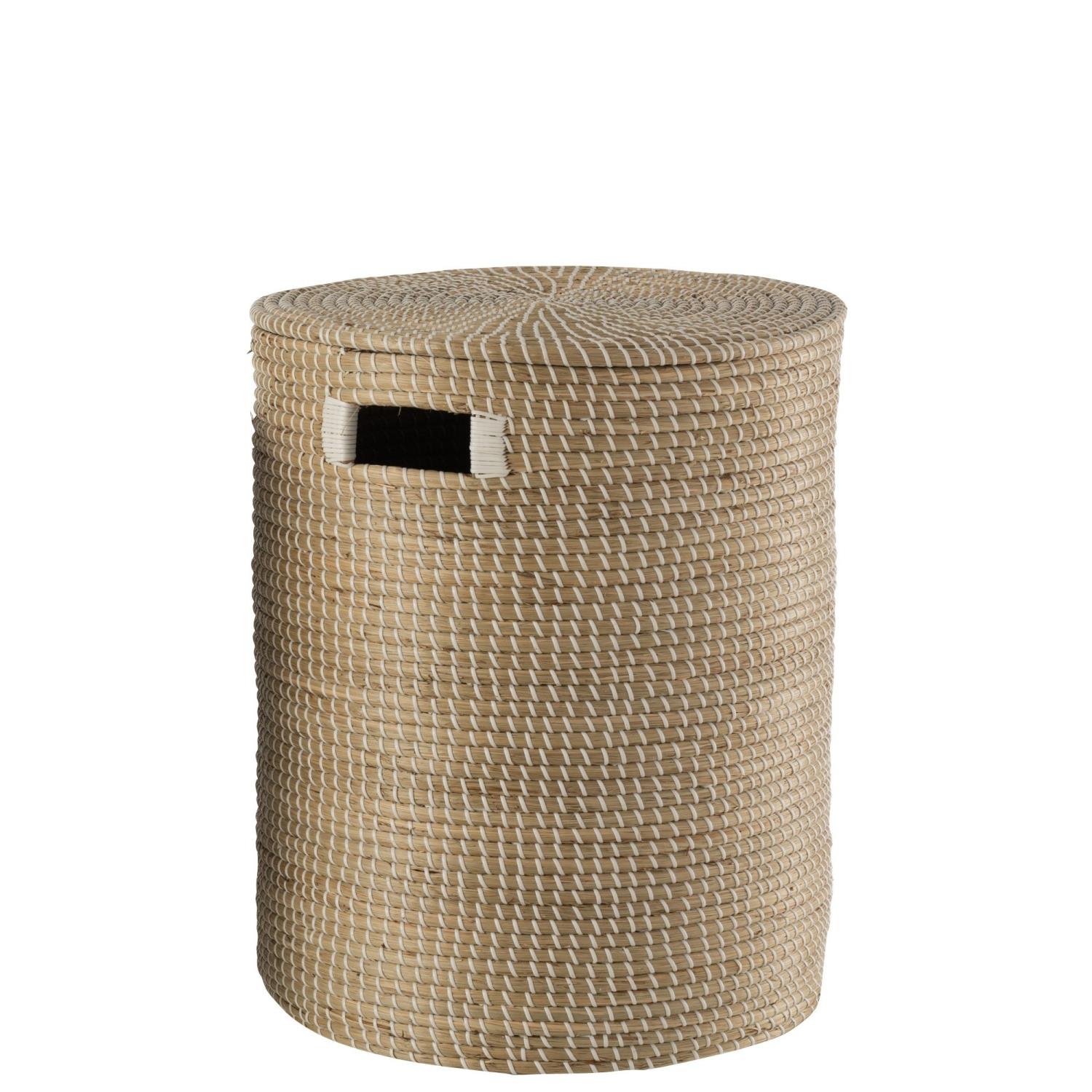 Basket With Lid Natur/White L 20829