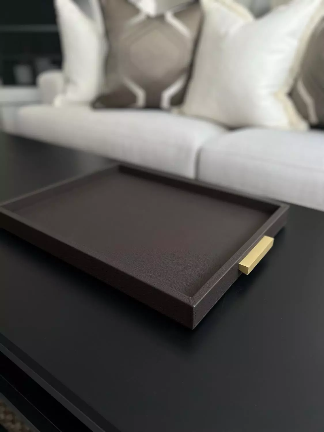 Giobagnara Deco Tray Moka Brass Handles Medium 48x35cm