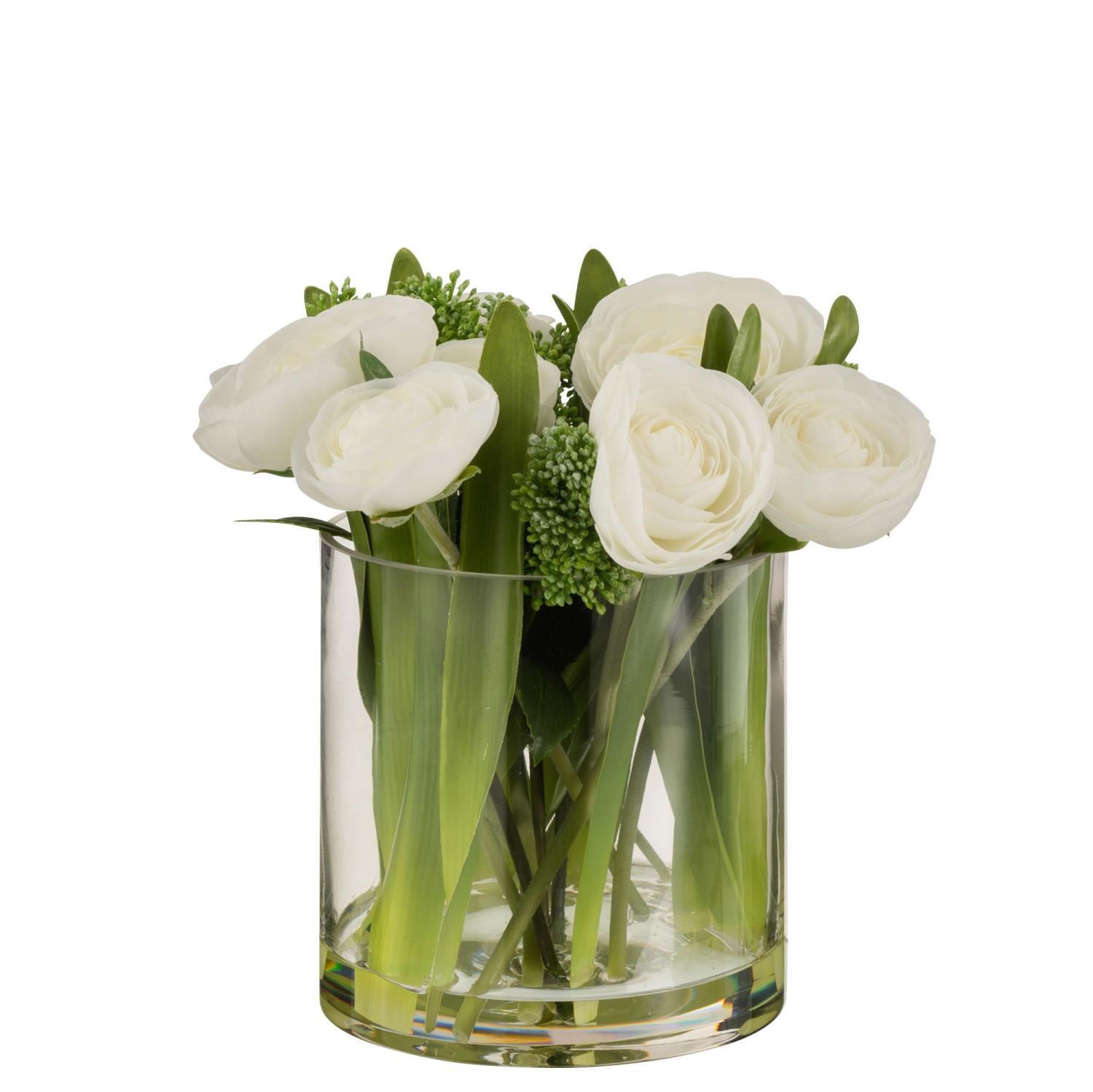 Ranunclulus Vase Plexi With Flowers Green White L 24x24xh26cm 12483