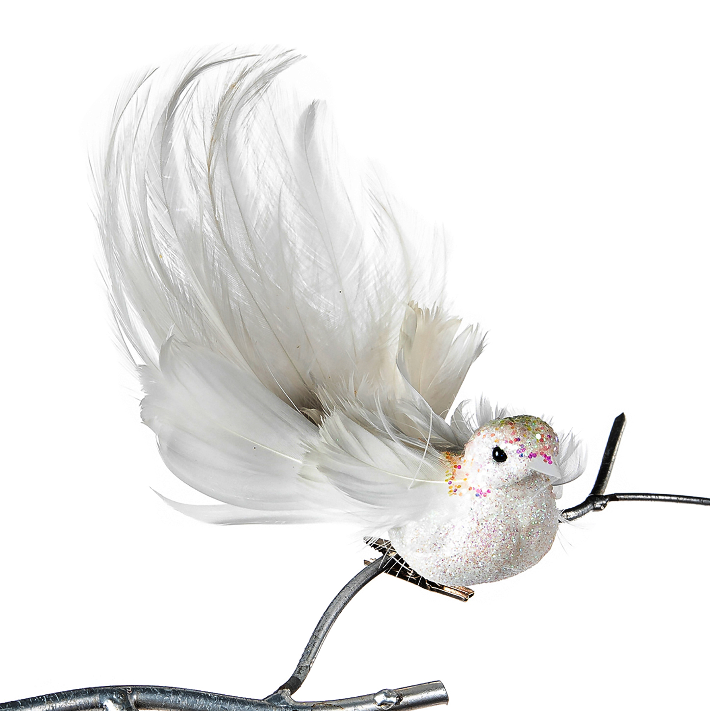 MC 40213 Glitter Bird On Clip White 19cm