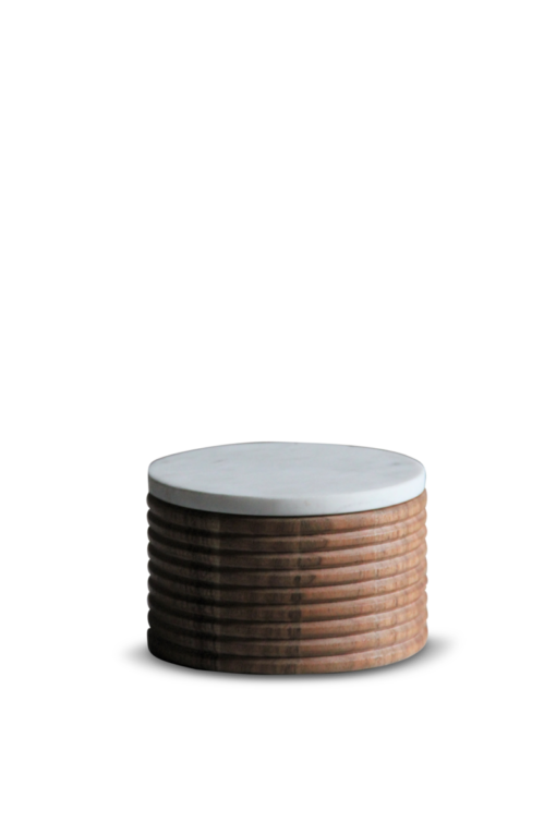 Wooden Pot W/ Marble Lid 12xh8cm