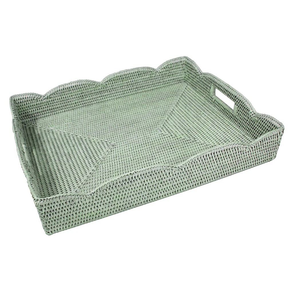 Scallop Tray Rattan Green Tray Large Htr104
