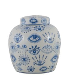 Pot W Lid White/Blue Ceramic Mykonos 21xh22cm 155-554