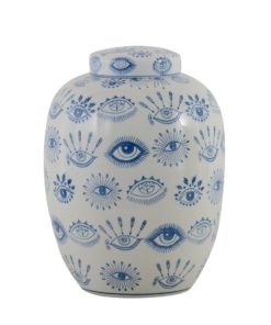 Pot W / Lid White/Blue Ceramic Mykonos 23x32cm 155-555