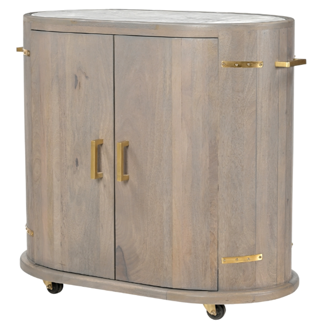 Garia Trolley Sleek Grey With Brass & Marble Top 84,5x41xh84,5cm 4557