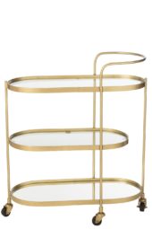 Oval Bar Cart Gold/Glas On Weels 71x33xh84cm 45846