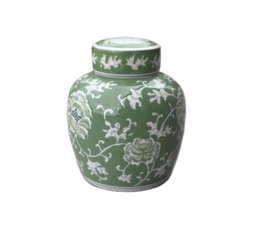 Chinoserie W/ Lid Green & White 13xh16cm 06-gw-01