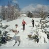 Getty. Skiing Waiter By Slim Aarons Greywashed Frame 89x89cm ( indre mål 70x70cm)