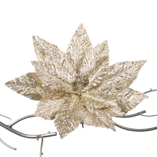 Fl 18606 Poinsetta Metal On Clip Champagne 30cm