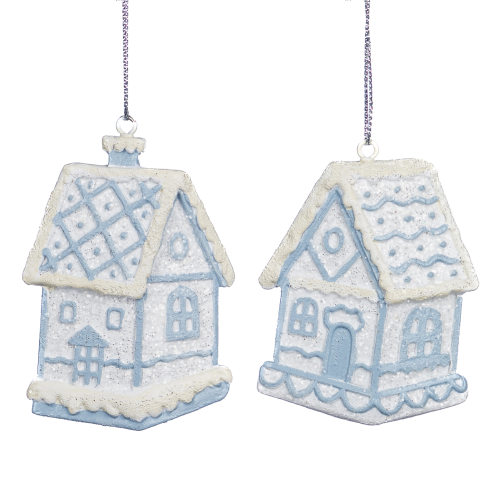 Mc 38235 Gingerbread House ornament ass.2 Blue White 8cm