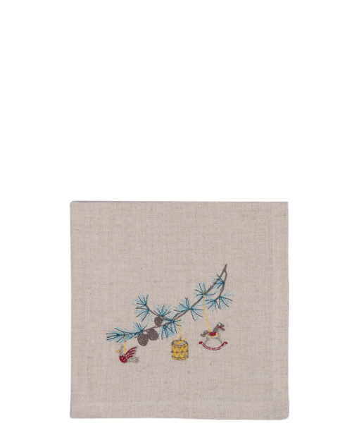 Napkin Xmas branch pale grey w emb