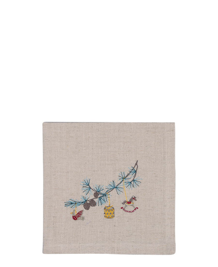 Napkin Xmas branch pale grey w emb