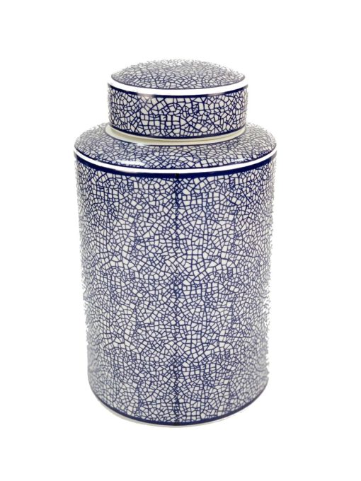 Pot W/Lid White & Blue " Faro" 18xh30cm 155-457