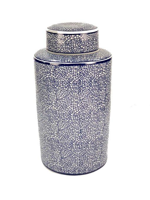 Pot W/ Lid White & Blue "Faro" 20xh40cm 155-458