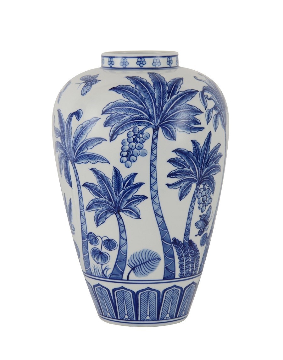 Vase "Palm" Blue & White h38cm 155-610