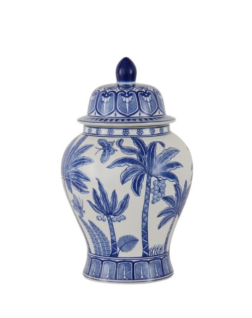 Jar " Palm" Blue & White 19xh36cm 155-611