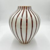 Vase Porcelain White Brown Stipe 20x35cm Dec208a